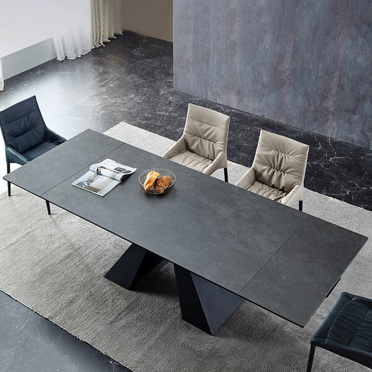Modern Rectangular Dining Table Stone Top Dining Table with Double Pedestal Clearhalo ' dining_table' 'Dining Tables & Seating' 'Dining Tables' 'furn' 'furn_dining_table' 'Furniture' 'furniture_dining_table' 'Kitchen & Dining Furniture' 'kitchen&dining_furn' 'kitchen' 'kitchen_dining_table' 4332018