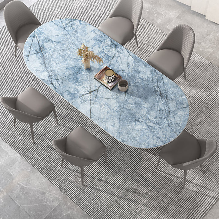 Metal Oval Traditional Luxury Dining Table Sintered Stone Table with Double Pedestal Clearhalo ' dining_table' 'Dining Tables & Seating' 'Dining Tables' 'furn' 'furn_dining_table' 'Furniture' 'furniture_dining_table' 'Kitchen & Dining Furniture' 'kitchen&dining_furn' 'kitchen' 'kitchen_dining_table' 4332064