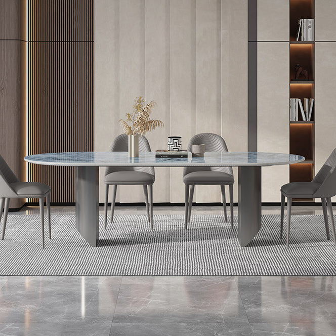 Metal Oval Traditional Luxury Dining Table Sintered Stone Table with Double Pedestal Clearhalo ' dining_table' 'Dining Tables & Seating' 'Dining Tables' 'furn' 'furn_dining_table' 'Furniture' 'furniture_dining_table' 'Kitchen & Dining Furniture' 'kitchen&dining_furn' 'kitchen' 'kitchen_dining_table' 4332065