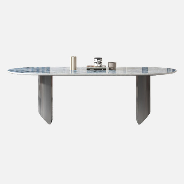 Metal Oval Traditional Luxury Dining Table Sintered Stone Table with Double Pedestal Clearhalo ' dining_table' 'Dining Tables & Seating' 'Dining Tables' 'furn' 'furn_dining_table' 'Furniture' 'furniture_dining_table' 'Kitchen & Dining Furniture' 'kitchen&dining_furn' 'kitchen' 'kitchen_dining_table' 4332072