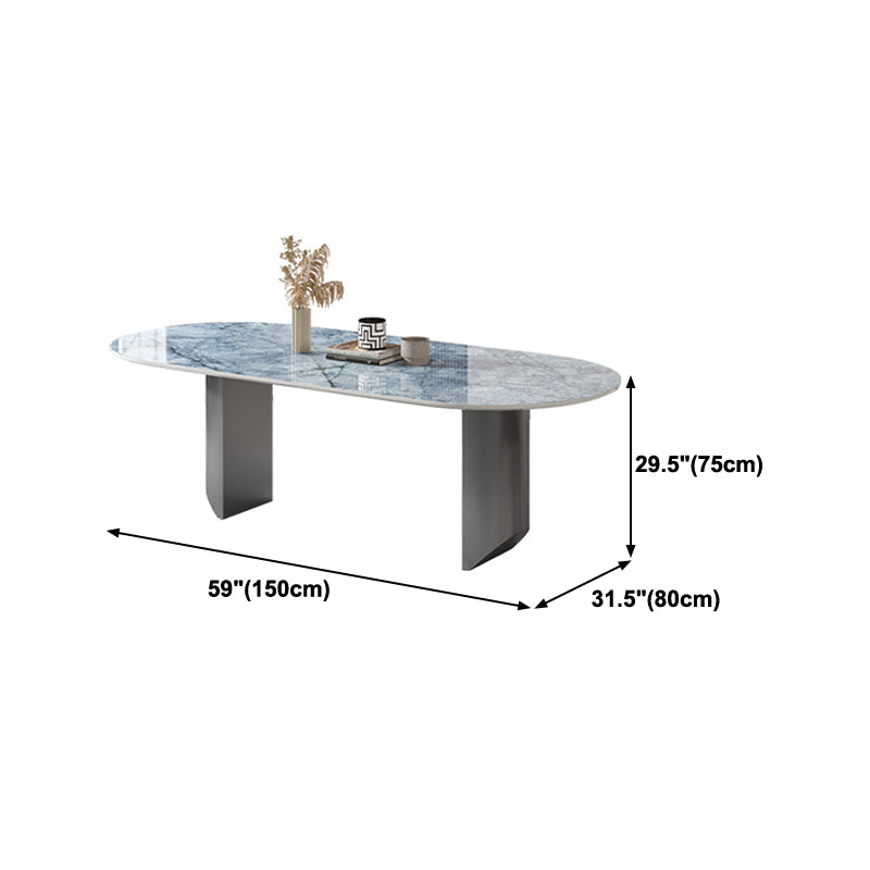 Metal Oval Traditional Luxury Dining Table Sintered Stone Table with Double Pedestal Clearhalo ' dining_table' 'Dining Tables & Seating' 'Dining Tables' 'furn' 'furn_dining_table' 'Furniture' 'furniture_dining_table' 'Kitchen & Dining Furniture' 'kitchen&dining_furn' 'kitchen' 'kitchen_dining_table' 4332074
