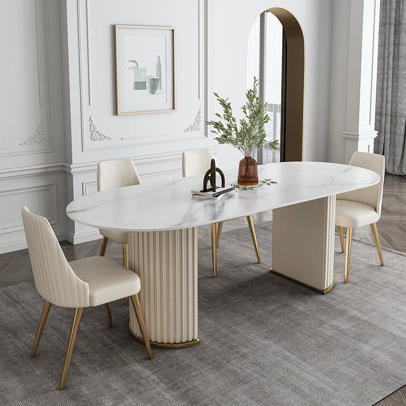 Glam Sintered Stone Oval Shape Dining Table White Standard Dining Table for Kitchen Clearhalo ' dining_table' 'Dining Tables & Seating' 'Dining Tables' 'furn' 'furn_dining_table' 'Furniture' 'furniture_dining_table' 'Kitchen & Dining Furniture' 'kitchen&dining_furn' 'kitchen' 'kitchen_dining_table' 4332134