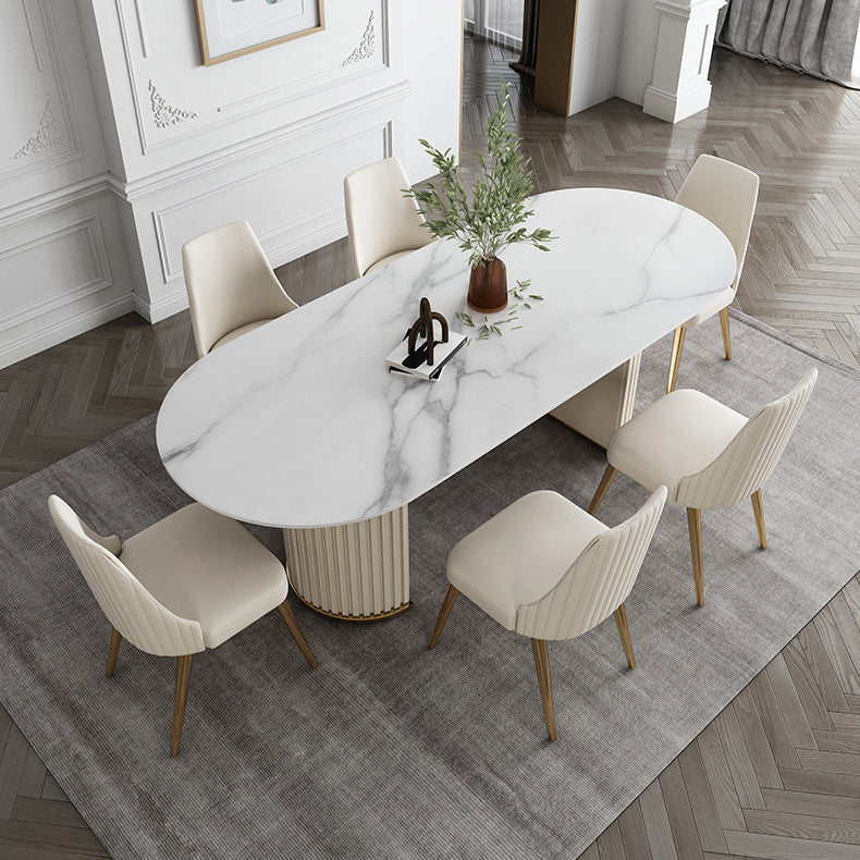 Glam Sintered Stone Oval Shape Dining Table White Standard Dining Table for Kitchen Clearhalo ' dining_table' 'Dining Tables & Seating' 'Dining Tables' 'furn' 'furn_dining_table' 'Furniture' 'furniture_dining_table' 'Kitchen & Dining Furniture' 'kitchen&dining_furn' 'kitchen' 'kitchen_dining_table' 4332135