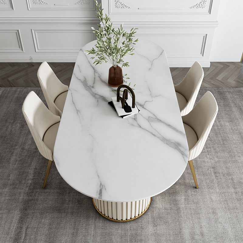 Glam Sintered Stone Oval Shape Dining Table White Standard Dining Table for Kitchen Clearhalo ' dining_table' 'Dining Tables & Seating' 'Dining Tables' 'furn' 'furn_dining_table' 'Furniture' 'furniture_dining_table' 'Kitchen & Dining Furniture' 'kitchen&dining_furn' 'kitchen' 'kitchen_dining_table' 4332137