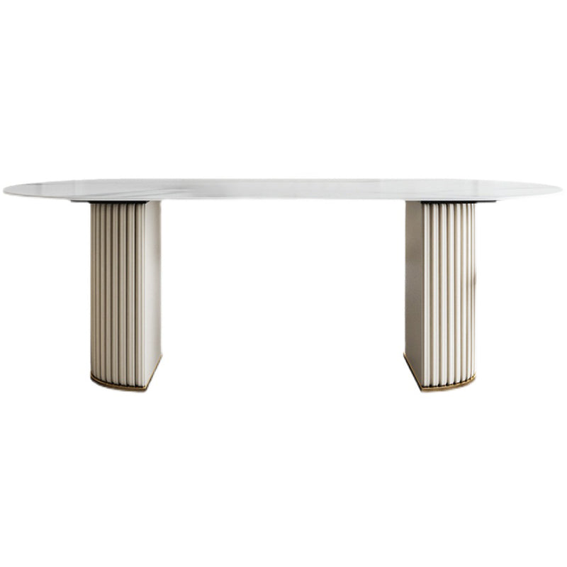Glam Sintered Stone Oval Shape Dining Table White Standard Dining Table for Kitchen Without Chairs Clearhalo ' dining_table' 'Dining Tables & Seating' 'Dining Tables' 'furn' 'furn_dining_table' 'Furniture' 'furniture_dining_table' 'Kitchen & Dining Furniture' 'kitchen&dining_furn' 'kitchen' 'kitchen_dining_table' 4332138