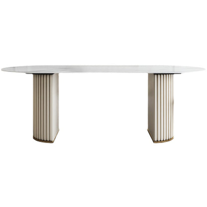 Glam Sintered Stone Oval Shape Dining Table White Standard Dining Table for Kitchen Without Chairs Clearhalo ' dining_table' 'Dining Tables & Seating' 'Dining Tables' 'furn' 'furn_dining_table' 'Furniture' 'furniture_dining_table' 'Kitchen & Dining Furniture' 'kitchen&dining_furn' 'kitchen' 'kitchen_dining_table' 4332138