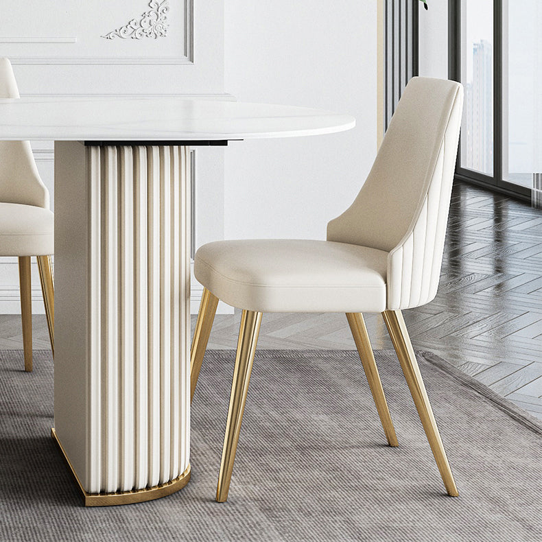 Glam Sintered Stone Oval Shape Dining Table White Standard Dining Table for Kitchen Clearhalo ' dining_table' 'Dining Tables & Seating' 'Dining Tables' 'furn' 'furn_dining_table' 'Furniture' 'furniture_dining_table' 'Kitchen & Dining Furniture' 'kitchen&dining_furn' 'kitchen' 'kitchen_dining_table' 4332140