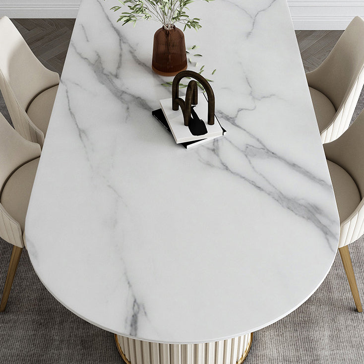 Glam Sintered Stone Oval Shape Dining Table White Standard Dining Table for Kitchen Clearhalo ' dining_table' 'Dining Tables & Seating' 'Dining Tables' 'furn' 'furn_dining_table' 'Furniture' 'furniture_dining_table' 'Kitchen & Dining Furniture' 'kitchen&dining_furn' 'kitchen' 'kitchen_dining_table' 4332141