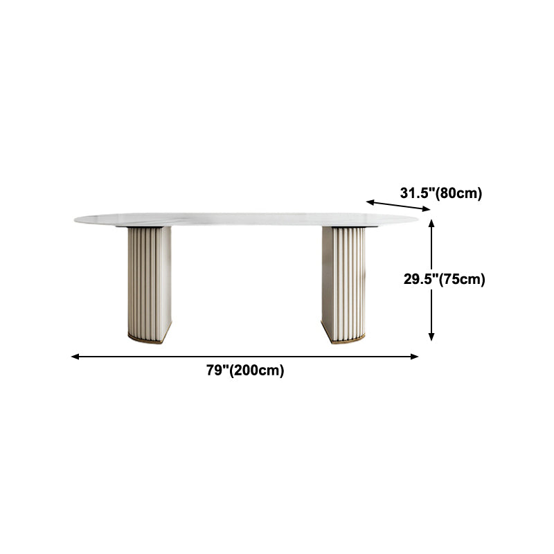 Glam Sintered Stone Oval Shape Dining Table White Standard Dining Table for Kitchen Clearhalo ' dining_table' 'Dining Tables & Seating' 'Dining Tables' 'furn' 'furn_dining_table' 'Furniture' 'furniture_dining_table' 'Kitchen & Dining Furniture' 'kitchen&dining_furn' 'kitchen' 'kitchen_dining_table' 4332146