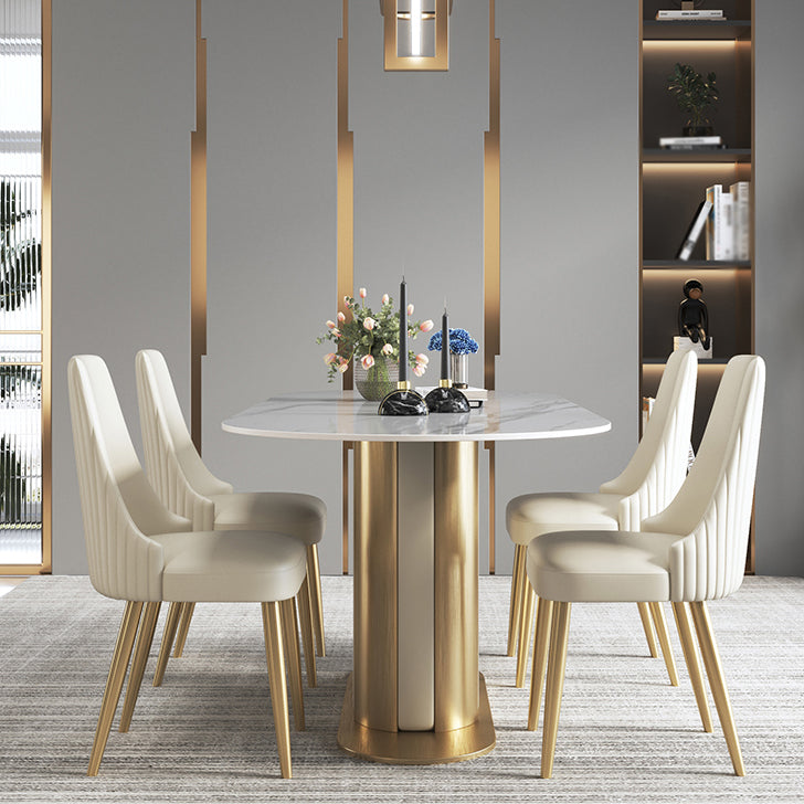 Glam Kitchen White Dining Table Sintered Stone Standard Dining Table with Pedestal Base Clearhalo ' dining_table' 'Dining Tables & Seating' 'Dining Tables' 'furn' 'furn_dining_table' 'Furniture' 'furniture_dining_table' 'Kitchen & Dining Furniture' 'kitchen&dining_furn' 'kitchen' 'kitchen_dining_table' 4332191