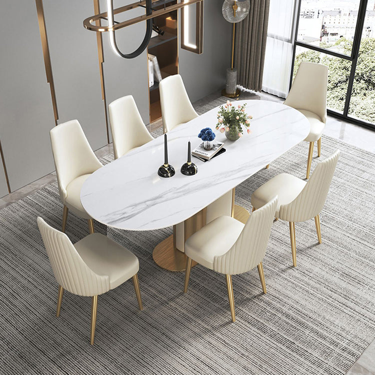 Glam Kitchen White Dining Table Sintered Stone Standard Dining Table with Pedestal Base Clearhalo ' dining_table' 'Dining Tables & Seating' 'Dining Tables' 'furn' 'furn_dining_table' 'Furniture' 'furniture_dining_table' 'Kitchen & Dining Furniture' 'kitchen&dining_furn' 'kitchen' 'kitchen_dining_table' 4332192