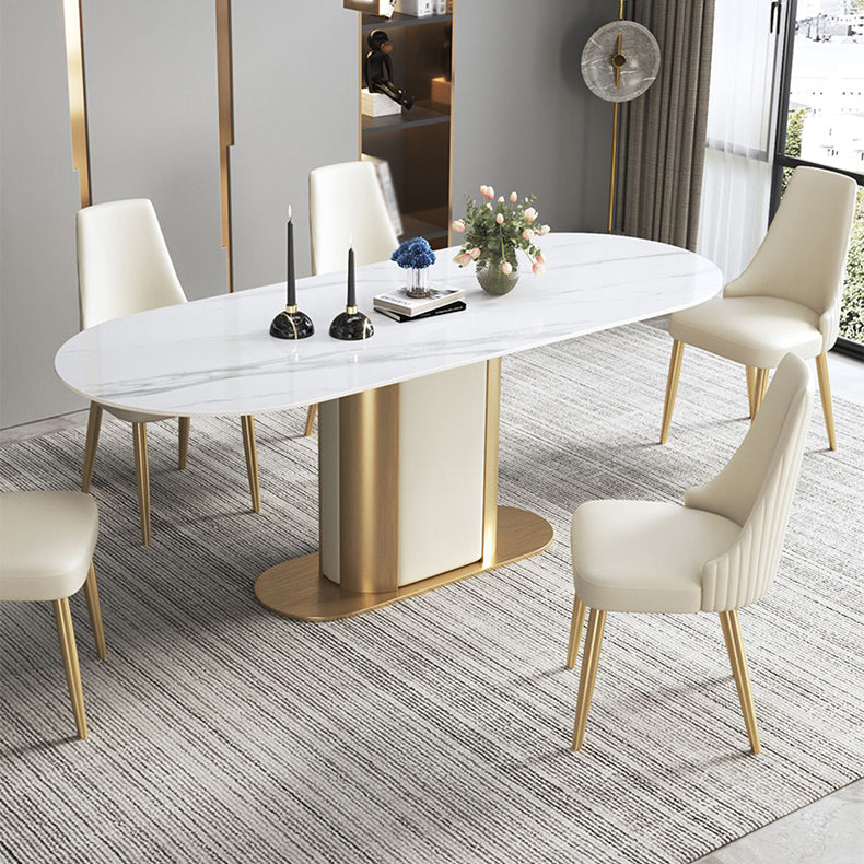 Glam Kitchen White Dining Table Sintered Stone Standard Dining Table with Pedestal Base Clearhalo ' dining_table' 'Dining Tables & Seating' 'Dining Tables' 'furn' 'furn_dining_table' 'Furniture' 'furniture_dining_table' 'Kitchen & Dining Furniture' 'kitchen&dining_furn' 'kitchen' 'kitchen_dining_table' 4332194