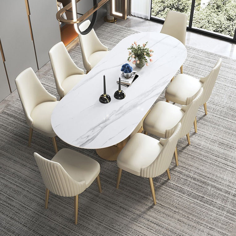 Glam Kitchen White Dining Table Sintered Stone Standard Dining Table with Pedestal Base Clearhalo ' dining_table' 'Dining Tables & Seating' 'Dining Tables' 'furn' 'furn_dining_table' 'Furniture' 'furniture_dining_table' 'Kitchen & Dining Furniture' 'kitchen&dining_furn' 'kitchen' 'kitchen_dining_table' 4332199