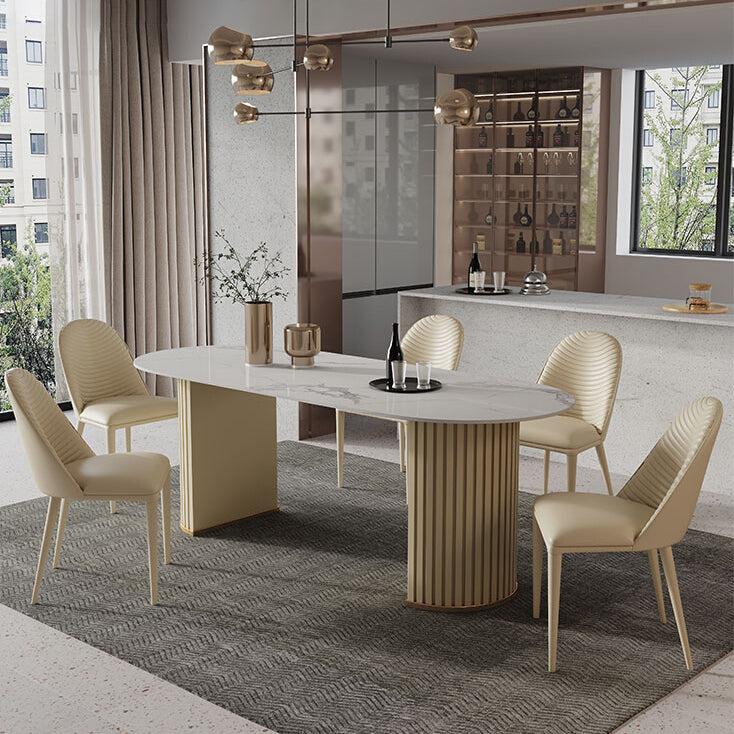 Minimalist White Standard Dining Table Oval Sintered Stone Dining Table for Kitchen Clearhalo ' dining_table' 'Dining Tables & Seating' 'Dining Tables' 'furn' 'furn_dining_table' 'Furniture' 'furniture_dining_table' 'Kitchen & Dining Furniture' 'kitchen&dining_furn' 'kitchen' 'kitchen_dining_table' 4332205