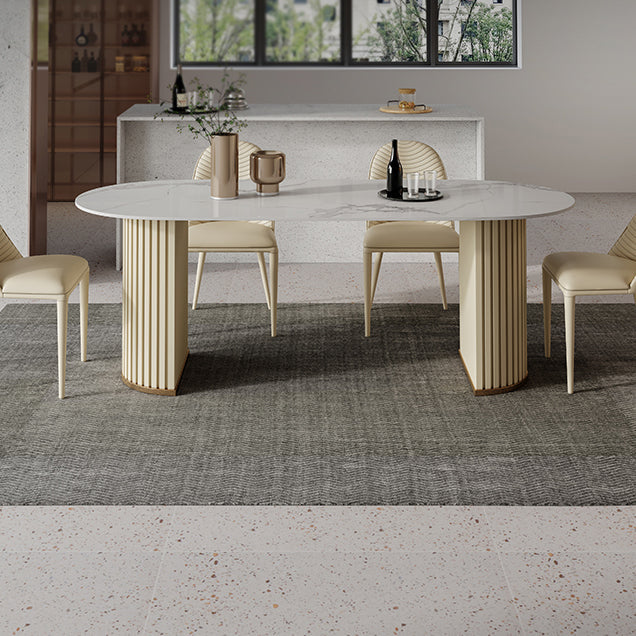 Minimalist White Standard Dining Table Oval Sintered Stone Dining Table for Kitchen Clearhalo ' dining_table' 'Dining Tables & Seating' 'Dining Tables' 'furn' 'furn_dining_table' 'Furniture' 'furniture_dining_table' 'Kitchen & Dining Furniture' 'kitchen&dining_furn' 'kitchen' 'kitchen_dining_table' 4332207