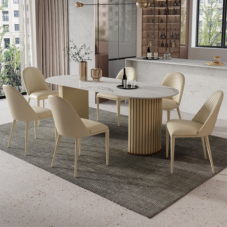 Minimalist White Standard Dining Table Oval Sintered Stone Dining Table for Kitchen Clearhalo ' dining_table' 'Dining Tables & Seating' 'Dining Tables' 'furn' 'furn_dining_table' 'Furniture' 'furniture_dining_table' 'Kitchen & Dining Furniture' 'kitchen&dining_furn' 'kitchen' 'kitchen_dining_table' 4332213
