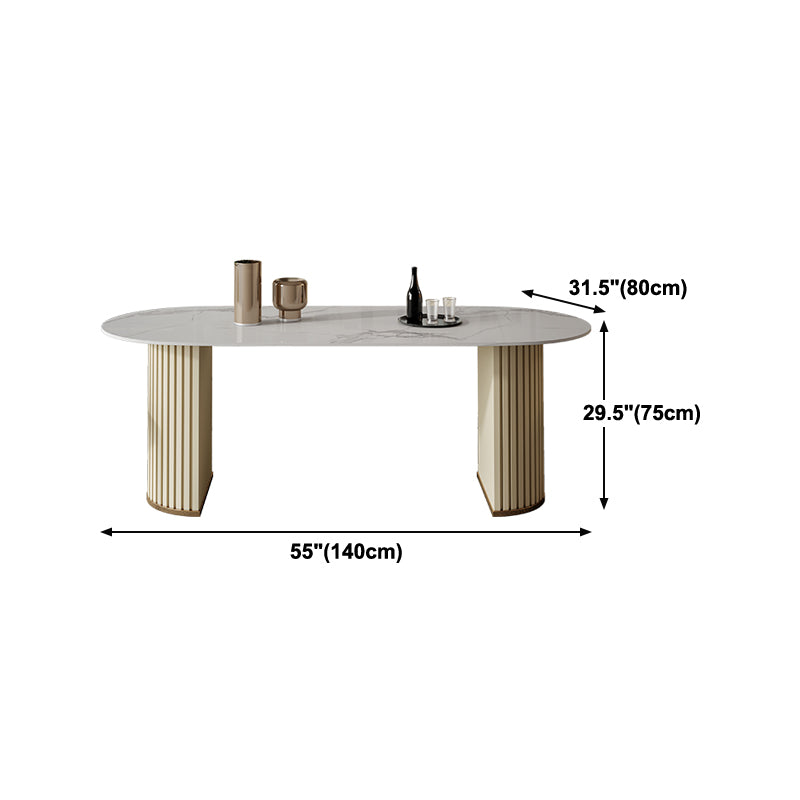 Minimalist White Standard Dining Table Oval Sintered Stone Dining Table for Kitchen Clearhalo ' dining_table' 'Dining Tables & Seating' 'Dining Tables' 'furn' 'furn_dining_table' 'Furniture' 'furniture_dining_table' 'Kitchen & Dining Furniture' 'kitchen&dining_furn' 'kitchen' 'kitchen_dining_table' 4332214