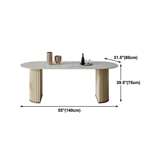 Minimalist White Standard Dining Table Oval Sintered Stone Dining Table for Kitchen