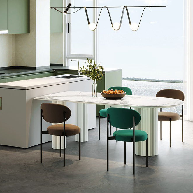 Metal Contemporary Free Form Dining Table Sintered Stone Dining Table with 3 Legs Clearhalo ' dining_table' 'Dining Tables & Seating' 'Dining Tables' 'furn' 'furn_dining_table' 'Furniture' 'furniture_dining_table' 'Kitchen & Dining Furniture' 'kitchen&dining_furn' 'kitchen' 'kitchen_dining_table' 4332219