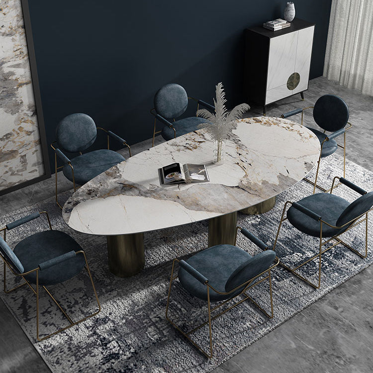Glam Sintered Stone Standard Dining Table Oval Dining Table with 3 Legs Clearhalo ' dining_table' 'Dining Tables & Seating' 'Dining Tables' 'furn' 'furn_dining_table' 'Furniture' 'furniture_dining_table' 'Kitchen & Dining Furniture' 'kitchen&dining_furn' 'kitchen' 'kitchen_dining_table' 4332252