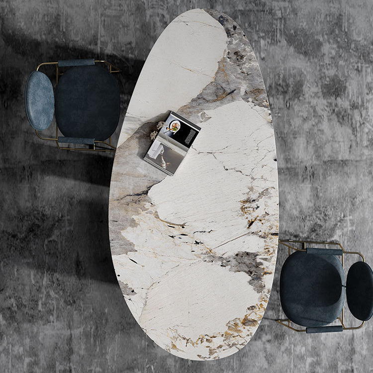 Glam Sintered Stone Standard Dining Table Oval Dining Table with 3 Legs Clearhalo ' dining_table' 'Dining Tables & Seating' 'Dining Tables' 'furn' 'furn_dining_table' 'Furniture' 'furniture_dining_table' 'Kitchen & Dining Furniture' 'kitchen&dining_furn' 'kitchen' 'kitchen_dining_table' 4332253