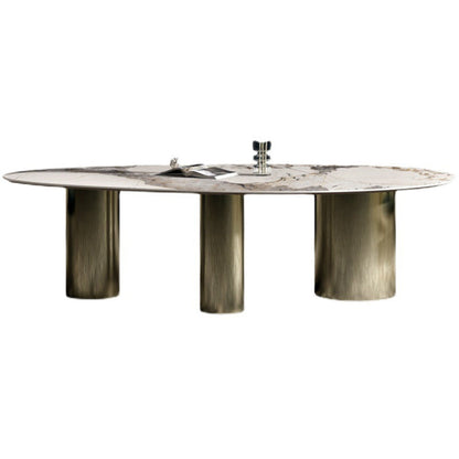Glam Sintered Stone Standard Dining Table Oval Dining Table with 3 Legs Pandora Gold Without Chairs Clearhalo ' dining_table' 'Dining Tables & Seating' 'Dining Tables' 'furn' 'furn_dining_table' 'Furniture' 'furniture_dining_table' 'Kitchen & Dining Furniture' 'kitchen&dining_furn' 'kitchen' 'kitchen_dining_table' 4332256