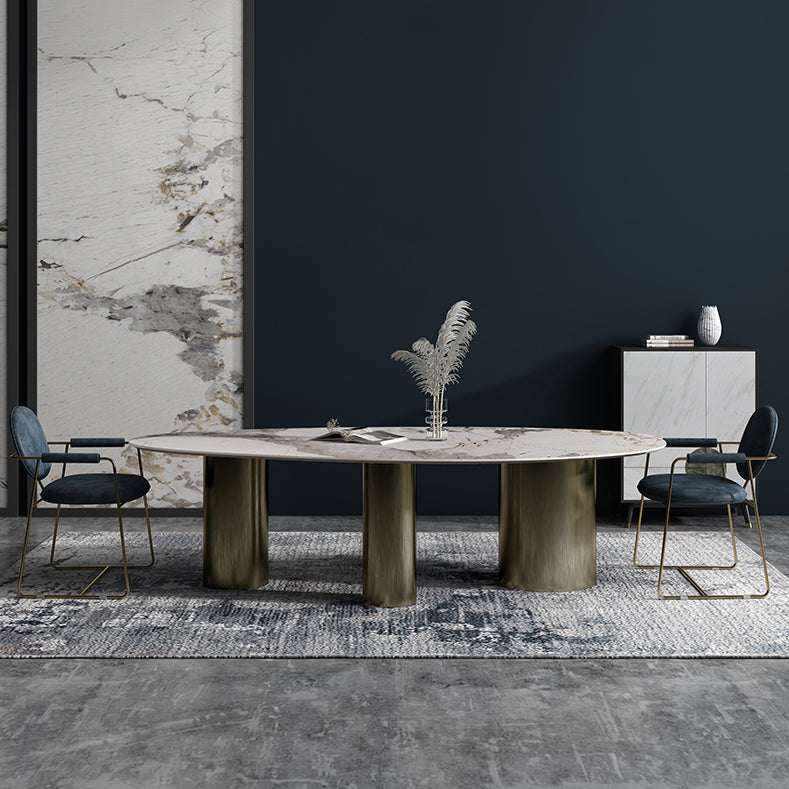 Glam Sintered Stone Standard Dining Table Oval Dining Table with 3 Legs Clearhalo ' dining_table' 'Dining Tables & Seating' 'Dining Tables' 'furn' 'furn_dining_table' 'Furniture' 'furniture_dining_table' 'Kitchen & Dining Furniture' 'kitchen&dining_furn' 'kitchen' 'kitchen_dining_table' 4332261