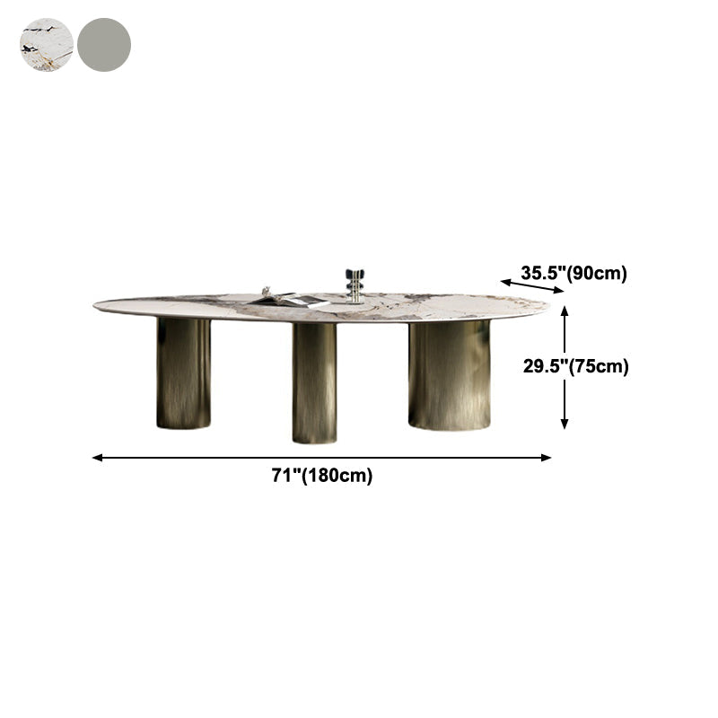 Glam Sintered Stone Standard Dining Table Oval Dining Table with 3 Legs Clearhalo ' dining_table' 'Dining Tables & Seating' 'Dining Tables' 'furn' 'furn_dining_table' 'Furniture' 'furniture_dining_table' 'Kitchen & Dining Furniture' 'kitchen&dining_furn' 'kitchen' 'kitchen_dining_table' 4332265