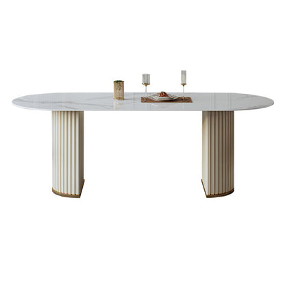 Glam Oval Standard Dining Table Sintered Stone White Dining Table for Kitchen Without Chairs Clearhalo ' dining_table' 'Dining Tables & Seating' 'Dining Tables' 'furn' 'furn_dining_table' 'Furniture' 'furniture_dining_table' 'Kitchen & Dining Furniture' 'kitchen&dining_furn' 'kitchen' 'kitchen_dining_table' 4332270