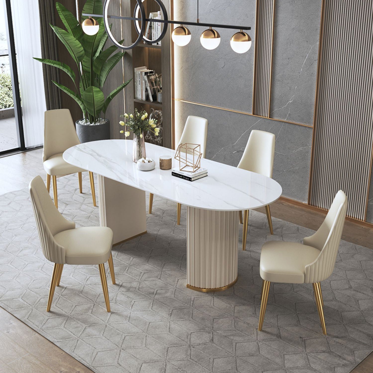 Glam Sintered Stone White Dining Table Oval Standard Dining Table for Kitchen Clearhalo ' dining_table' 'Dining Tables & Seating' 'Dining Tables' 'furn' 'furn_dining_table' 'Furniture' 'furniture_dining_table' 'Kitchen & Dining Furniture' 'kitchen&dining_furn' 'kitchen' 'kitchen_dining_table' 4332308