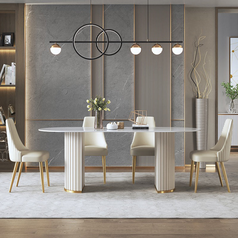 Glam Sintered Stone White Dining Table Oval Standard Dining Table for Kitchen Clearhalo ' dining_table' 'Dining Tables & Seating' 'Dining Tables' 'furn' 'furn_dining_table' 'Furniture' 'furniture_dining_table' 'Kitchen & Dining Furniture' 'kitchen&dining_furn' 'kitchen' 'kitchen_dining_table' 4332311