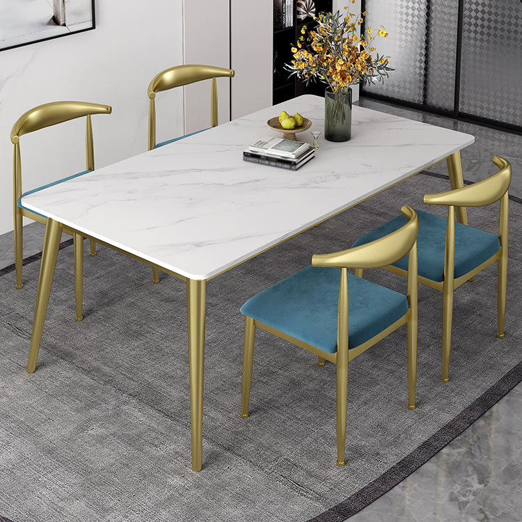 Modern 1/4/5/7 Pieces Dining Set Sintered Stone Top Dining Furniture Set /Separate Items 5 Pieces: Table, 4 Blue Chairs Clearhalo 'Dining Room Sets' 'Dining Tables & Seating' 'dining_room_set' 'furn' 'furn_dining_room_set' 'Furniture' 'furniture_dining_room_set' 'Kitchen & Dining Furniture' 'kitchen&dining_furn' 'kitchen' 4332382