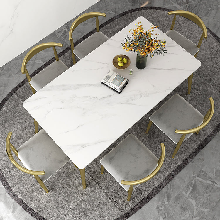 Modern 1/4/5/7 Pieces Dining Set Sintered Stone Top Dining Furniture Set /Separate Items 7 Pieces: Table, 6 Grey Chairs Clearhalo 'Dining Room Sets' 'Dining Tables & Seating' 'dining_room_set' 'furn' 'furn_dining_room_set' 'Furniture' 'furniture_dining_room_set' 'Kitchen & Dining Furniture' 'kitchen&dining_furn' 'kitchen' 4332385