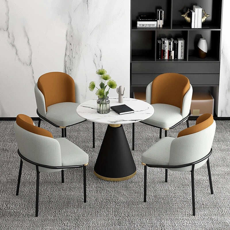 Modern 1/2/5 Pieces Metal Dining Set Dining Furniture Set /Separate Items 5 Pieces: Table, 4 Orange Chairs Clearhalo 'Dining Room Sets' 'Dining Tables & Seating' 'dining_room_set' 'furn' 'furn_dining_room_set' 'Furniture' 'furniture_dining_room_set' 'Kitchen & Dining Furniture' 'kitchen&dining_furn' 'kitchen' 4332536