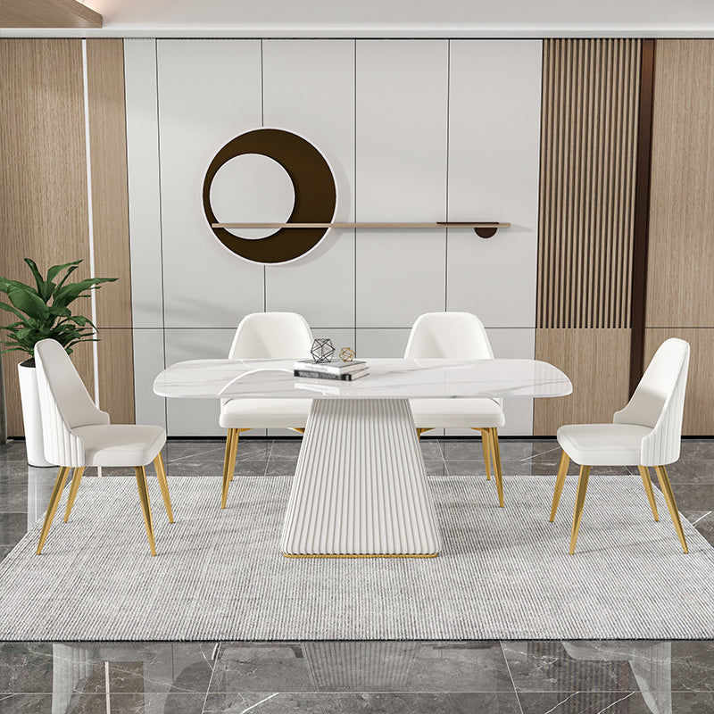 Nordic 1/2/5/7 Pieces White Dining Set Sintered Stone Dining Furniture Set /Separate Items 5 Pieces: White Table, 4 Chairs Clearhalo 'Dining Room Sets' 'Dining Tables & Seating' 'dining_room_set' 'furn' 'furn_dining_room_set' 'Furniture' 'furniture_dining_room_set' 'Kitchen & Dining Furniture' 'kitchen&dining_furn' 'kitchen' 4332672