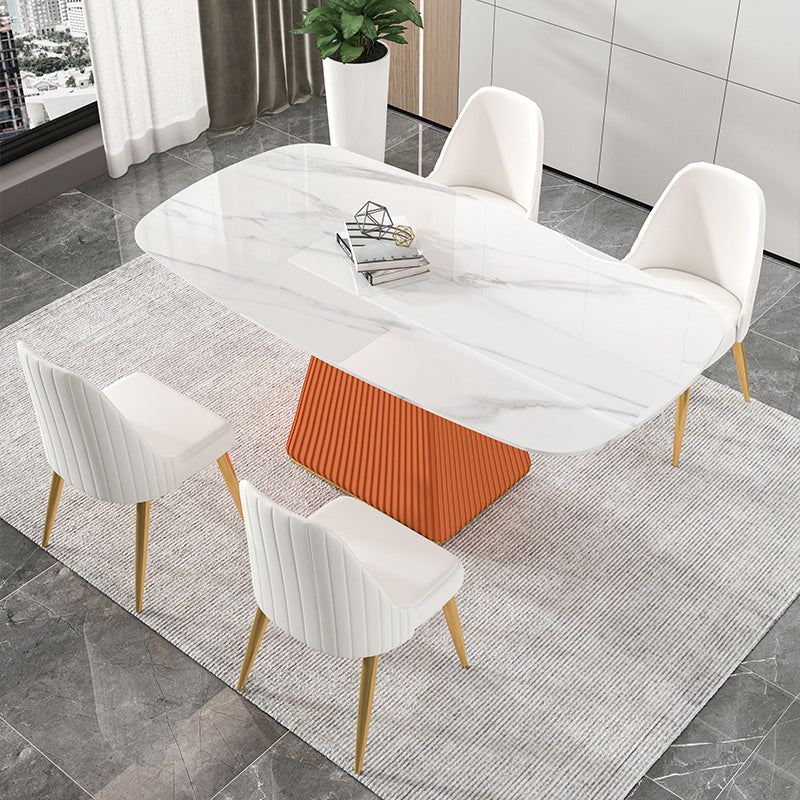 Nordic 1/2/5/7 Pieces White Dining Set Sintered Stone Dining Furniture Set /Separate Items 5 Pieces: Orange Table, 4 Chairs Clearhalo 'Dining Room Sets' 'Dining Tables & Seating' 'dining_room_set' 'furn' 'furn_dining_room_set' 'Furniture' 'furniture_dining_room_set' 'Kitchen & Dining Furniture' 'kitchen&dining_furn' 'kitchen' 4332678