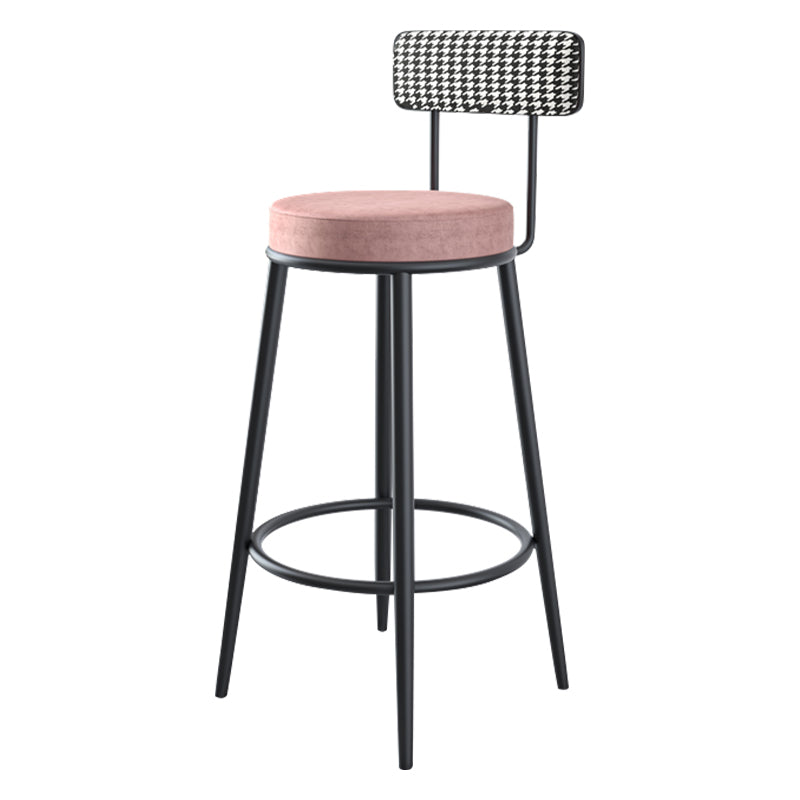 Modern Armless Backrest Counter Stool Iron Household Bar Stool with Cushion and Pedal Pink 1 Piece Clearhalo 'Bar Furniture' 'Bar Stools' 'bar_stools' 'furn' 'furn_bar_stools' 'furniture_bar_stools' 'Kitchen & Dining Furniture' 'kitchen&dining_furn' 'kitchen' 'kitchen_furn' Furniture' 4335220