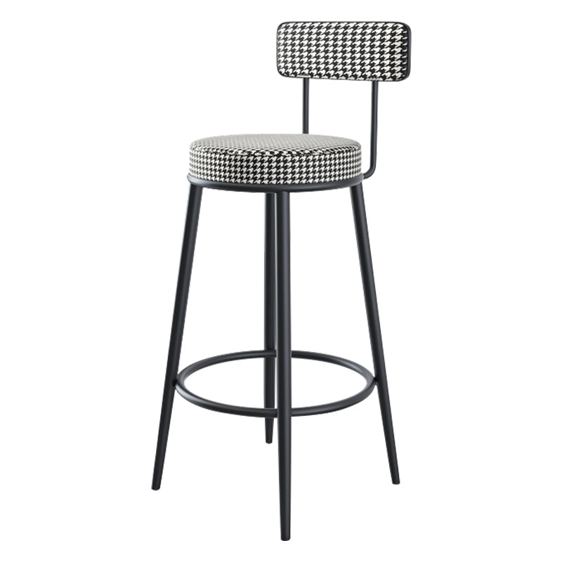 Modern Armless Backrest Counter Stool Iron Household Bar Stool with Cushion and Pedal Black White 1 Piece Clearhalo 'Bar Furniture' 'Bar Stools' 'bar_stools' 'furn' 'furn_bar_stools' 'furniture_bar_stools' 'Kitchen & Dining Furniture' 'kitchen&dining_furn' 'kitchen' 'kitchen_furn' Furniture' 4335223