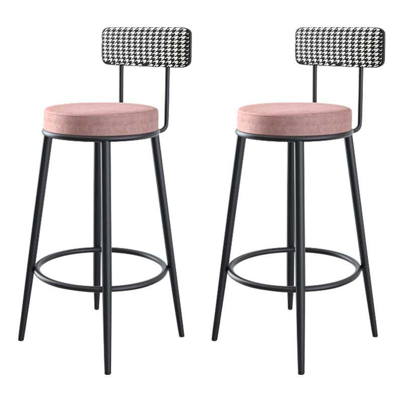 Modern Armless Backrest Counter Stool Iron Household Bar Stool with Cushion and Pedal Pink 2 Piece Set Clearhalo 'Bar Furniture' 'Bar Stools' 'bar_stools' 'furn' 'furn_bar_stools' 'furniture_bar_stools' 'Kitchen & Dining Furniture' 'kitchen&dining_furn' 'kitchen' 'kitchen_furn' Furniture' 4335231