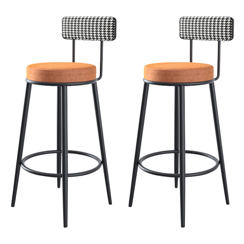 Modern Armless Backrest Counter Stool Iron Household Bar Stool with Cushion and Pedal Orange 2 Piece Set Clearhalo 'Bar Furniture' 'Bar Stools' 'bar_stools' 'furn' 'furn_bar_stools' 'furniture_bar_stools' 'Kitchen & Dining Furniture' 'kitchen&dining_furn' 'kitchen' 'kitchen_furn' Furniture' 4335234