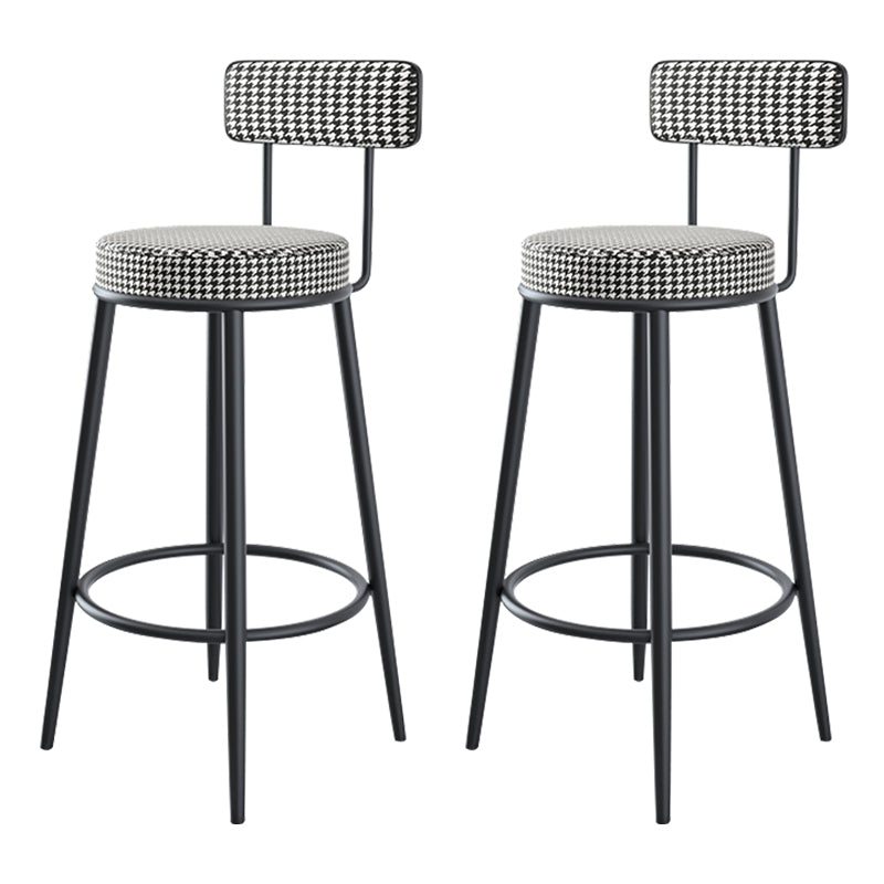 Modern Armless Backrest Counter Stool Iron Household Bar Stool with Cushion and Pedal Black White 2 Piece Set Clearhalo 'Bar Furniture' 'Bar Stools' 'bar_stools' 'furn' 'furn_bar_stools' 'furniture_bar_stools' 'Kitchen & Dining Furniture' 'kitchen&dining_furn' 'kitchen' 'kitchen_furn' Furniture' 4335236