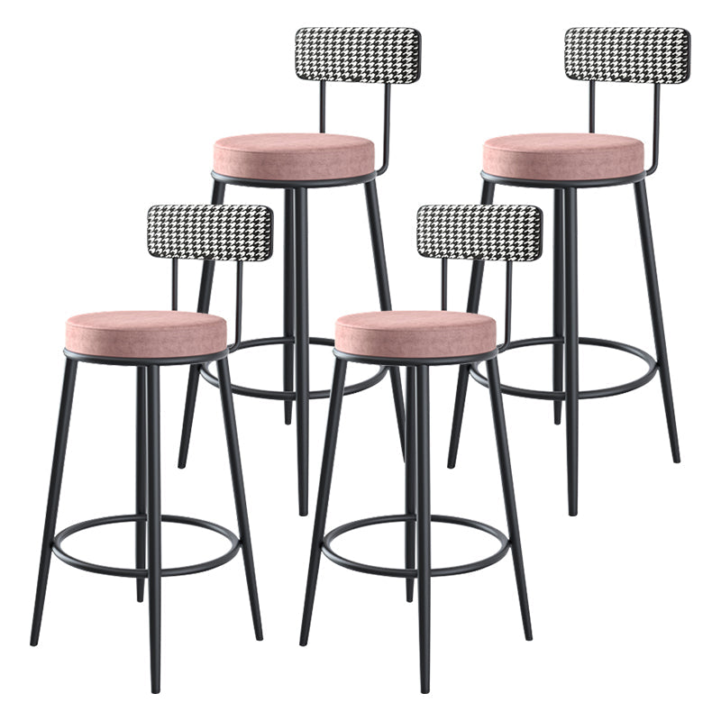 Modern Armless Backrest Counter Stool Iron Household Bar Stool with Cushion and Pedal Pink 4 Piece Set Clearhalo 'Bar Furniture' 'Bar Stools' 'bar_stools' 'furn' 'furn_bar_stools' 'furniture_bar_stools' 'Kitchen & Dining Furniture' 'kitchen&dining_furn' 'kitchen' 'kitchen_furn' Furniture' 4335240