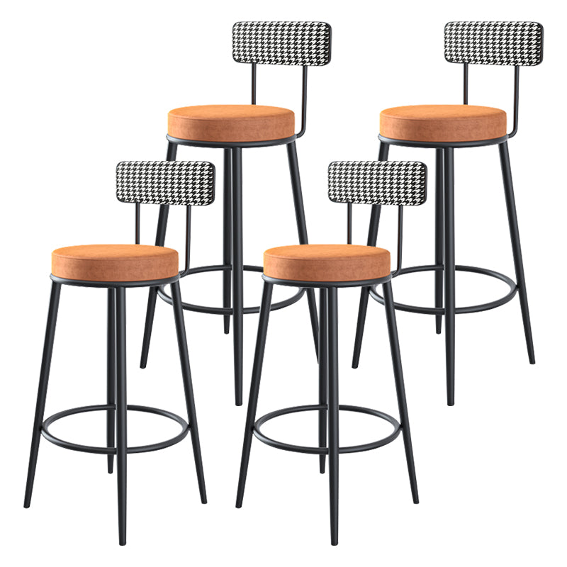 Modern Armless Backrest Counter Stool Iron Household Bar Stool with Cushion and Pedal Orange 4 Piece Set Clearhalo 'Bar Furniture' 'Bar Stools' 'bar_stools' 'furn' 'furn_bar_stools' 'furniture_bar_stools' 'Kitchen & Dining Furniture' 'kitchen&dining_furn' 'kitchen' 'kitchen_furn' Furniture' 4335241