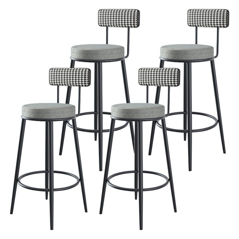 Modern Armless Backrest Counter Stool Iron Household Bar Stool with Cushion and Pedal Grey 4 Piece Set Clearhalo 'Bar Furniture' 'Bar Stools' 'bar_stools' 'furn' 'furn_bar_stools' 'furniture_bar_stools' 'Kitchen & Dining Furniture' 'kitchen&dining_furn' 'kitchen' 'kitchen_furn' Furniture' 4335243