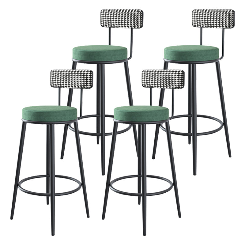 Modern Armless Backrest Counter Stool Iron Household Bar Stool with Cushion and Pedal Green 4 Piece Set Clearhalo 'Bar Furniture' 'Bar Stools' 'bar_stools' 'furn' 'furn_bar_stools' 'furniture_bar_stools' 'Kitchen & Dining Furniture' 'kitchen&dining_furn' 'kitchen' 'kitchen_furn' Furniture' 4335244