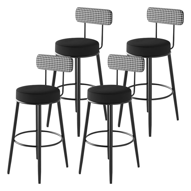 Modern Armless Backrest Counter Stool Iron Household Bar Stool with Cushion and Pedal Black 4 Piece Set Clearhalo 'Bar Furniture' 'Bar Stools' 'bar_stools' 'furn' 'furn_bar_stools' 'furniture_bar_stools' 'Kitchen & Dining Furniture' 'kitchen&dining_furn' 'kitchen' 'kitchen_furn' Furniture' 4335245