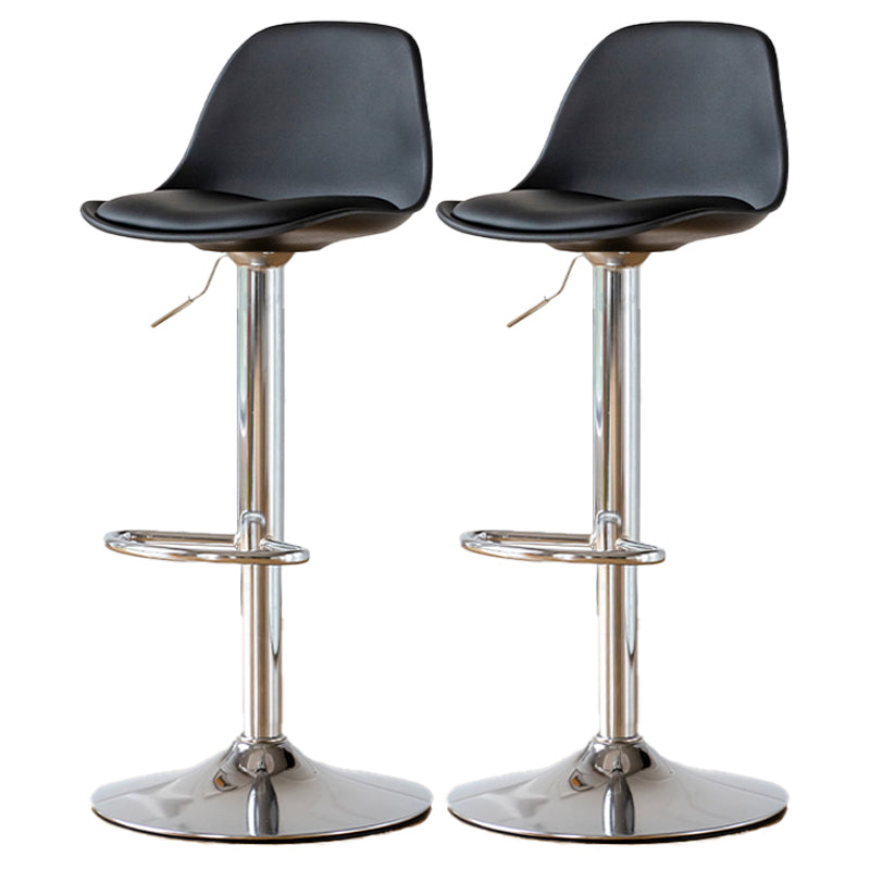 Scandinavian Adjustable Height Counter Stools Metal Leather Swivel Low Back Bar Stools Black-Silver 2 Piece Set Clearhalo 'Bar Furniture' 'Bar Stools' 'bar_stools' 'furn' 'furn_bar_stools' 'furniture_bar_stools' 'Kitchen & Dining Furniture' 'kitchen&dining_furn' 'kitchen' 'kitchen_furn' Furniture' 4335277