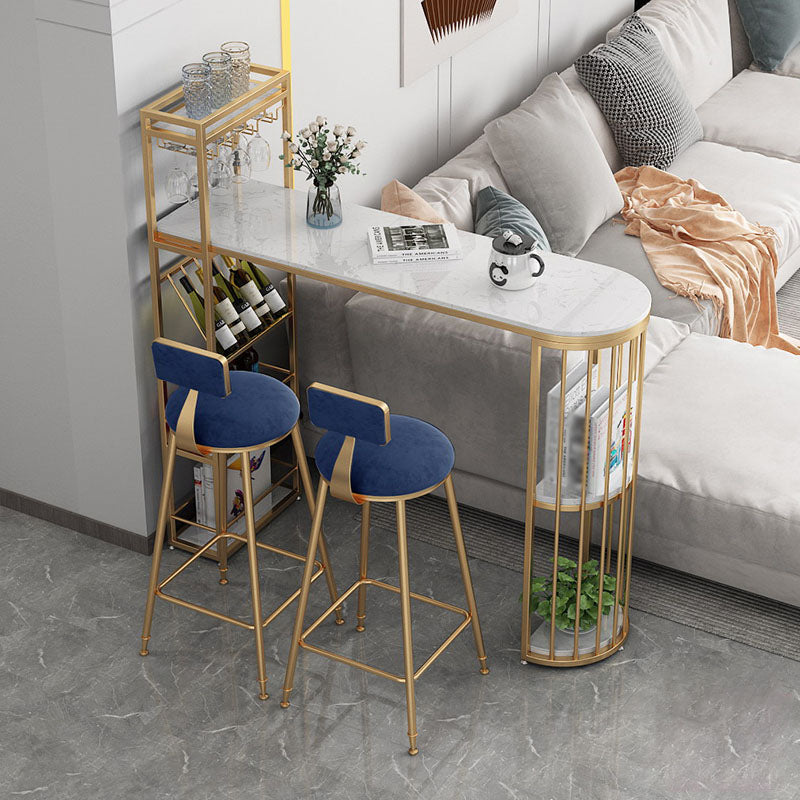 Glam Style Bar Table Marble Pub Table with Wine Cabinet for Dining Room 86.6"L x 15.7"W x 41.3"H Without Chairs Clearhalo 'Bar Furniture' 'Bar Tables' 'bar_tables' 'furn' 'furn_bar_tables' 'Furniture' 'furniture_bar_tables' 'Kitchen & Dining Furniture' 'kitchen&dining_furn' 'kitchen' 4335313