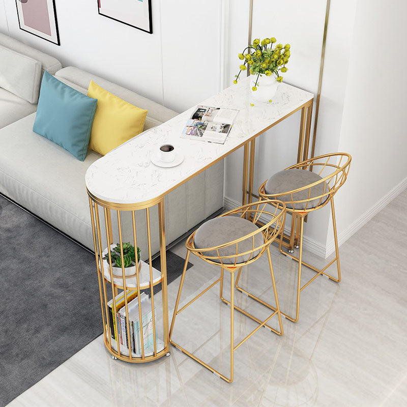 Restaurant Glam Style Marble Bar Table 42-inch Height Gold Base Bar Table 78.7"L x 15.7"W x 41.3"H Without Chairs Clearhalo 'Bar Furniture' 'Bar Tables' 'bar_tables' 'furn' 'furn_bar_tables' 'Furniture' 'furniture_bar_tables' 'Kitchen & Dining Furniture' 'kitchen&dining_furn' 'kitchen' 4335329