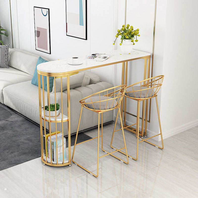 Restaurant Glam Style Marble Bar Table 42-inch Height Gold Base Bar Table 70.9"L x 15.7"W x 41.3"H Without Chairs Clearhalo 'Bar Furniture' 'Bar Tables' 'bar_tables' 'furn' 'furn_bar_tables' 'Furniture' 'furniture_bar_tables' 'Kitchen & Dining Furniture' 'kitchen&dining_furn' 'kitchen' 4335330